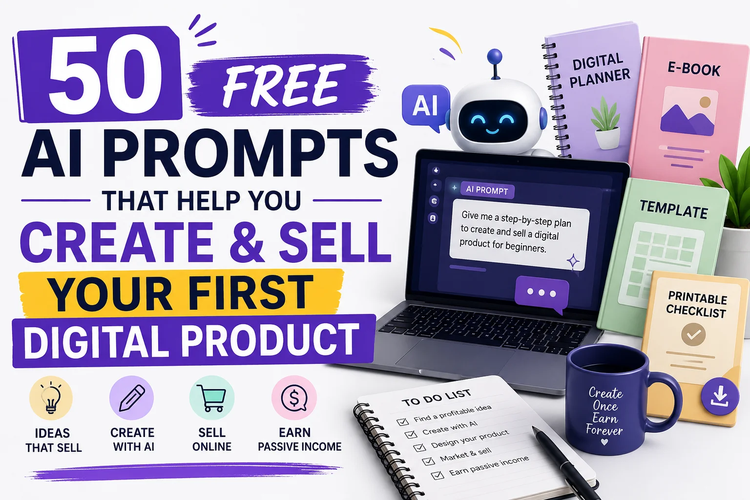 50 Free AI Prompts That Help You Create & Sell Your First Digital Product