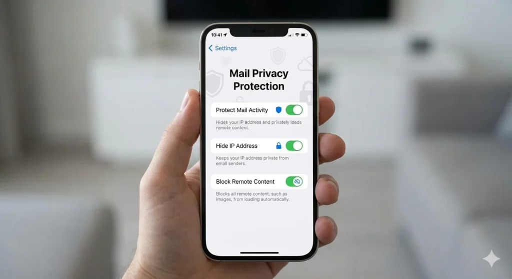iPhone Mail settings showing spam protection and Privacy Protection options