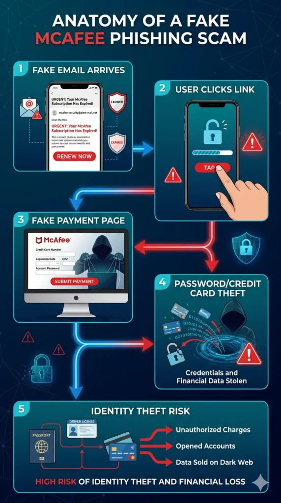 Process of a fake McAfee phishing scam