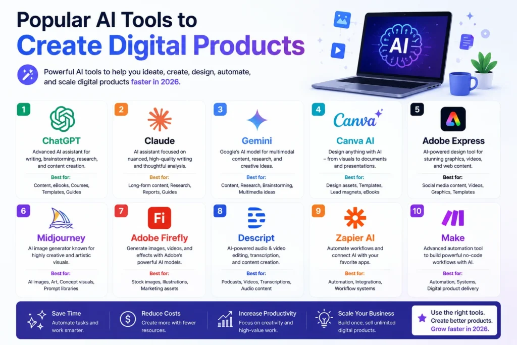 Popular AI Tools to Create Digital Products
